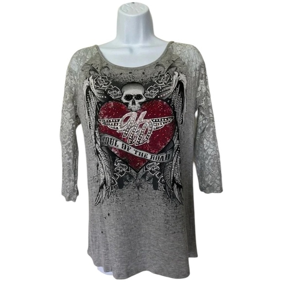 Harley Davidson Soul Of The Road tee gray embellished chain back Size XL - Picture 9 of 9